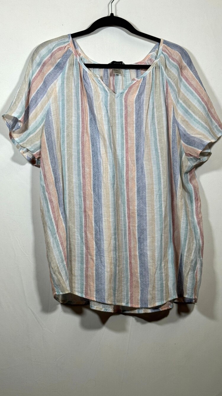 cj banks 1X Striped Pastel Blouse Lightweight Short Sleeve Top